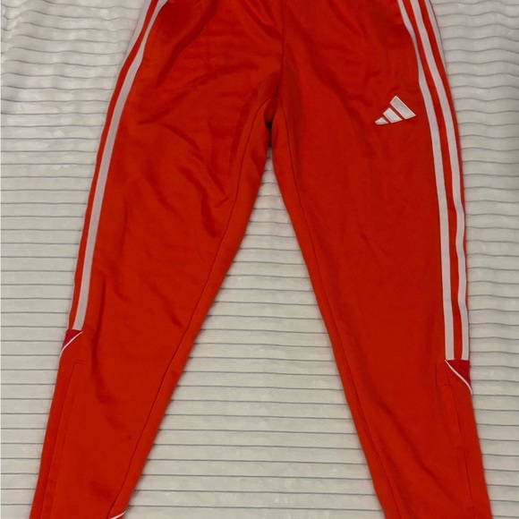 Adidas Mens Orange Joggers with White Stripes - Picture 1 of 6